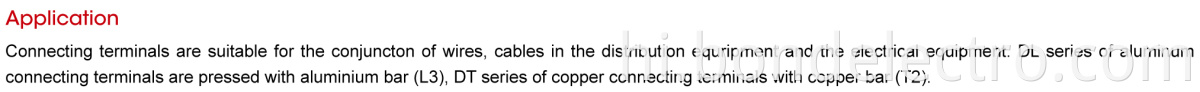 DL Series Copper Aluminum Connector Terminals Parameter